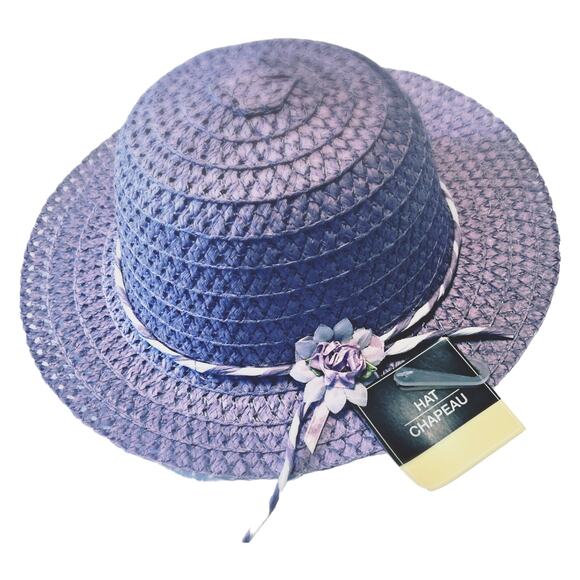 Girls Sun Hat And Purse Purple Woven Straw With Spring Flower Details Dress Up - Picture 3 of 7